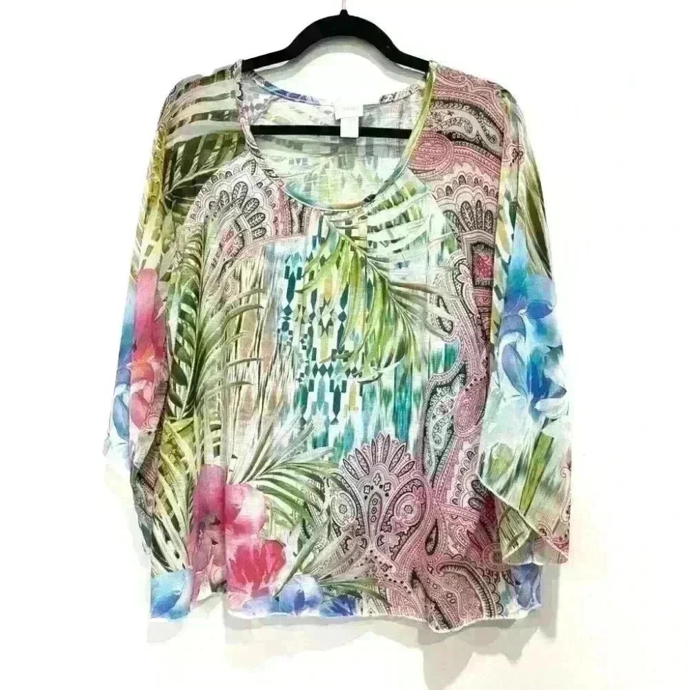 Chico’s Tropical Print Blouse Size 3
